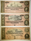 1864 $5, $10, $20 CONFEDERATE NOTES