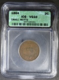 1864 SMALL MOTTO 2 CENT PIECE ICG VG-10