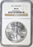 1991 AMERICAN SILVER EAGLE  NGC MS-69