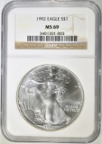 1992 AMERICAN SILVER EAGLE  NGC MS-69