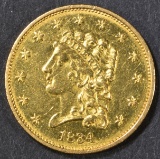 1834 $2.5 GOLD LIBERTY CLASSIC NICE BU  SEMI PL
