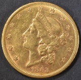 1863-S $20 GOLD LIBERTY  NICE BU