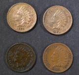 4 MIXED DATE INDIAN HEAD CENTS: