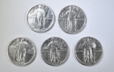 5 MIXED DATE STANDING LIBERTY QUARTERS