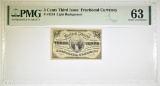 3 CENTS 3rd ISSUE FRACTIONAL CURRENCY PMG 63