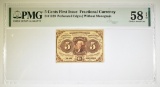 5 CENTS 1st ISSUE FRACTIONAL CURRENCY PMG 58 EPQ
