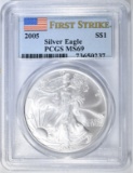 2005 SILVER EAGLE PCGS MS-69 FIRST STRIKE