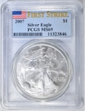 2007 SILVER EAGLE PCGS MS-69 FIRST STRIKE