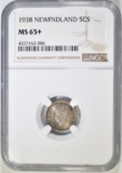1938 NEWFOUNDLAND SILVER 5 CENTS  NGC MS-65+