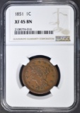 1851 LARGE CENT  NGC XF-45 BN