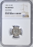 1921-D MERCURY DIME  NGC VG DETAILS, CLEANED