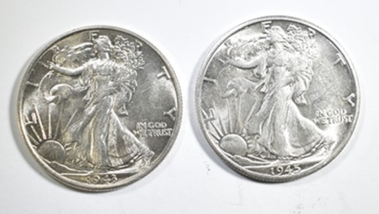 1943 & 45-D WALKING LIBERTY HALF DOLLARS AU/BU