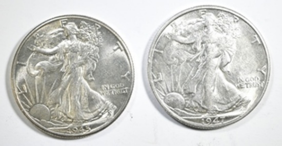 1945-P& 47-S WALKING LIBERTY HALF DOLLARS AU/BU