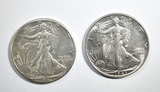 1941 & 43 AU/BU WALKING LIBERTY HALF DOLLARS