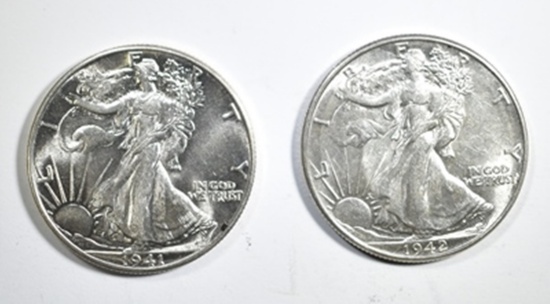 1941 & 42 CH BU WALKING LIBERTY HALF DOLLARS