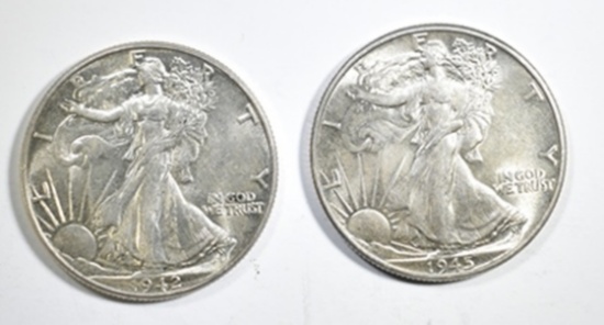 1942 & 45 AU/BU WALKING LIBERTY HALF DOLLARS