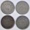 LOT OF 4 MIXED DATE SHIELD NICKELS