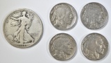 LOT OF 5 TYPE COINS: