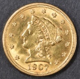 1907 $2.5 GOLD LIBERTY  GEM BU