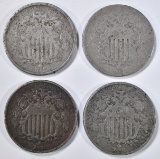 LOT OF 4 MIXED DATE SHIELD NICKELS