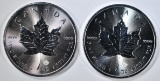 2-BU 2015 CANADA 1oz SILVER MAPLE LEAF COINS