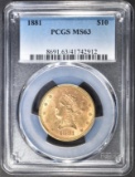 1881 $10 GOLD LIBERTY  PCGS MS-63