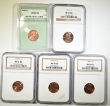 LOT OF 5 GRADED LINCOLN CENTS FROM 90'S: