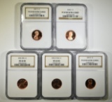 LOT OF 5 NGC GRADED LINCOLN CENTS: