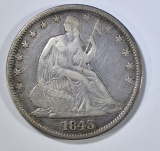 1843 SEATED LIBERTY HALF DOLLAR  VF