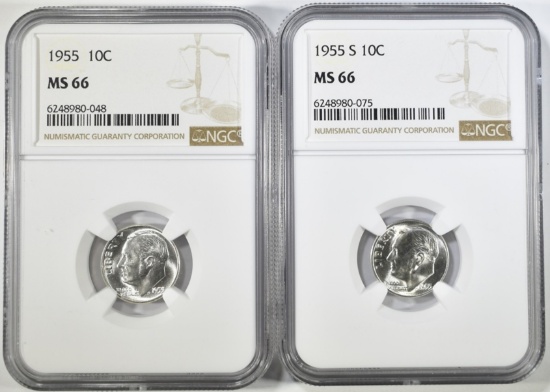 1955-P, S ROOSEVELT DIMES NGC MS-66