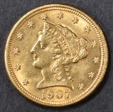 1907 GOLD $2.5 LIBERTY  CH/GEM BU