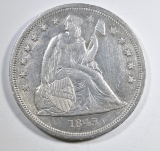 1843 SEATED LIBERTY DOLLAR  AU