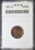 1910 LINCOLN CENT  ANACS MS-65 RB