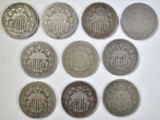 10 MIXED DATE SHIELD NICKELS