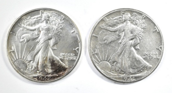 1941 AU & 42 CH BU WALKING LIBERTY HALVES