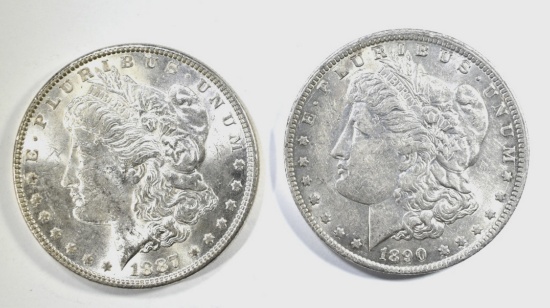 1887 & 1890-O MORGAN DOLLARS AU/BU