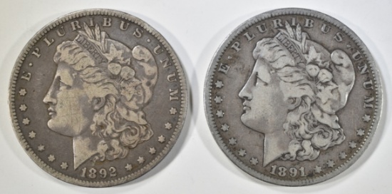 1891 & 1892-O VF MORGAN DOLLARS
