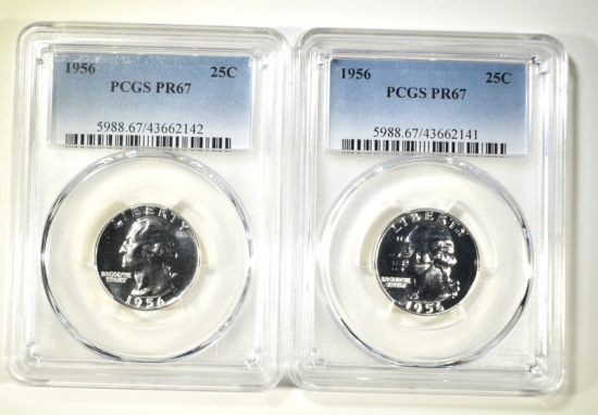 2 1956 WASHINGTON QUARTERS PCGS PR 67