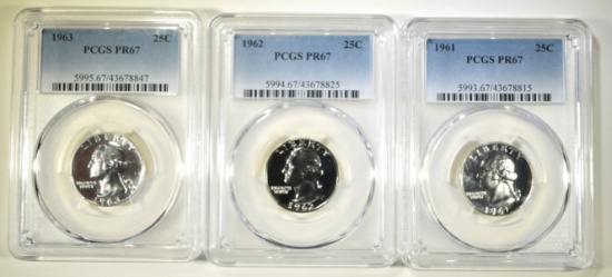 1961, 62 & 63 WASHINGTON QTRS PCGS PR-67