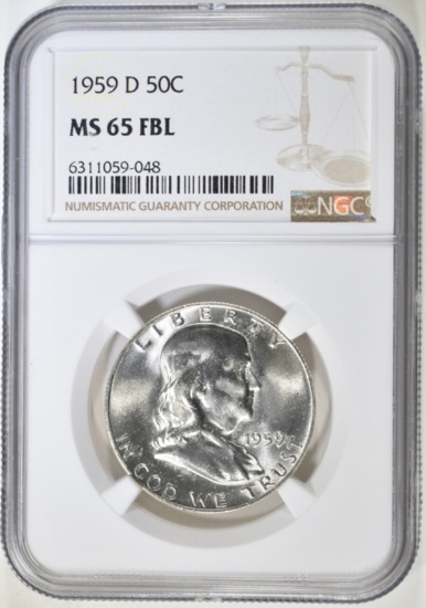 1959 D FRANKLIN HALF DOLLAR NGC MS 65 FBL