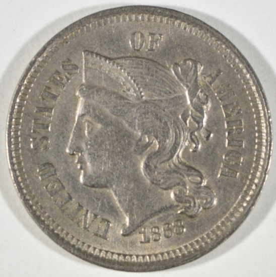 1868 3 CENT NICKEL  AU