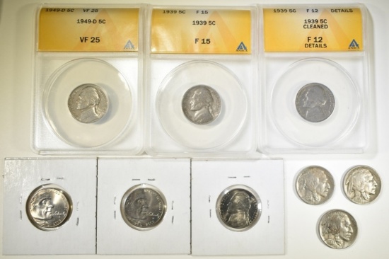 9 MIXED DATE NICKELS