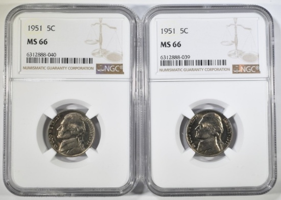 2 1951 JEFFERSON NICKELS NGC MS-66