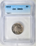 1913 TYPE 1 BUFFALO NICKEL  ICG MS-65