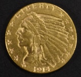 1914-D GOLD $2.5 INDIAN  BU