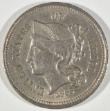 1868 3 CENT NICKEL  AU