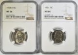 1951 & 1952-D JEFFERSON NICKELS, NGC MS-66