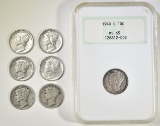 7  MIXED DATE MERCURY DIMES