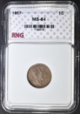 1857 FLYING EAGLE CENT RNG CH/GEM BU