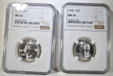 (2) 1943 WASHINGTON QUARTERS NGC MS 65